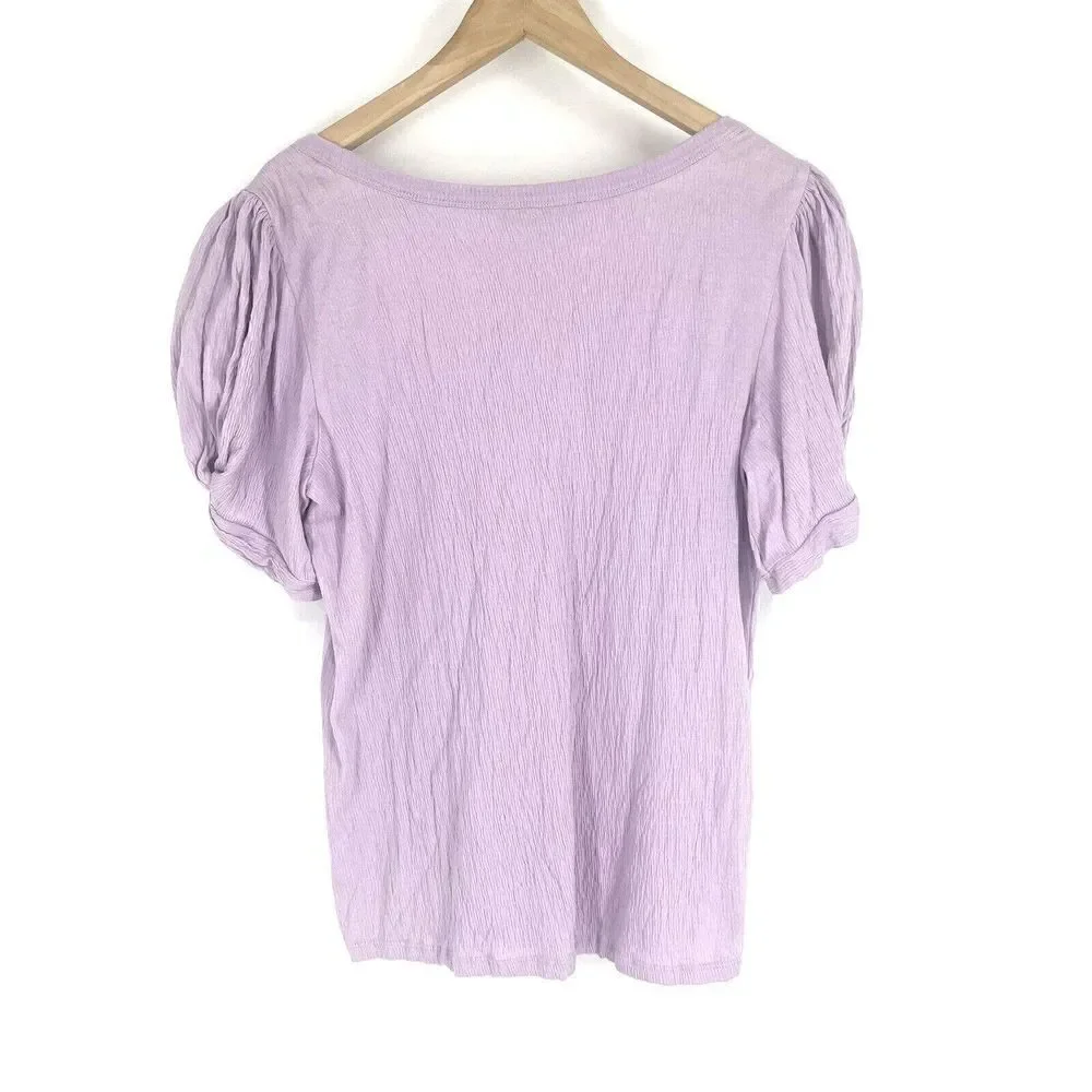 LOFT Top Size Small Womens Purple Crinkle Twist Puff Sleeve Blouse Stretch Knit